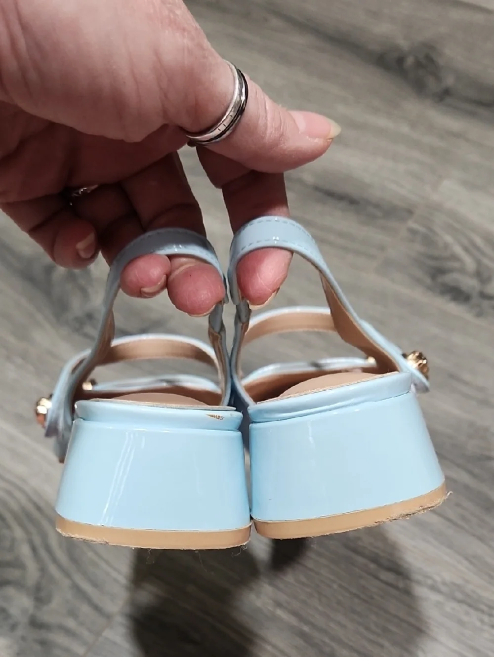 Powder Blue Patent Leather Kailee Slingback Mary Jane Sandals